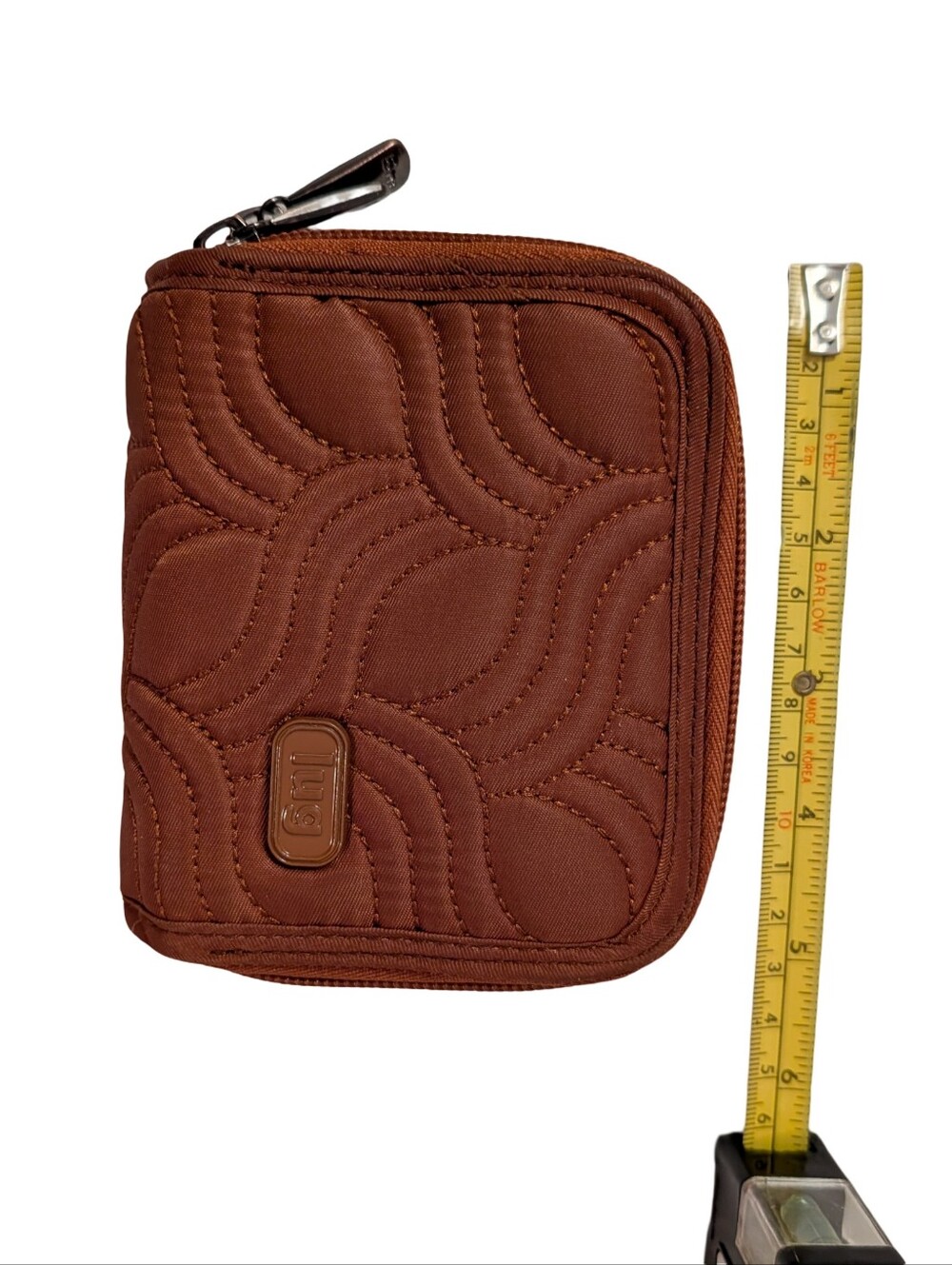 Lug Splits RFID Wallet Compact Quilted Tan Double Zip Around Coin